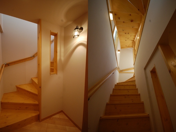 地下から4層浮かぶ階段から光が降り注ぐ家